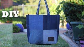 Large jeans tote bag tutorial  jeans bag making at home  DIY UPCYCLED DENIM TOTE BAG  BAG SEWING