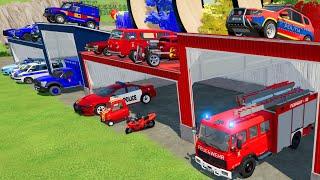 TRANSPORTING CARS AMBULANCE POLICE CARS FIRE TRUCK OF COLORS WITH TRUCKS - FARMING SIMULATOR 22