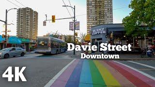 Walking tour in Vancouver Davie Street Hot Summer 4K