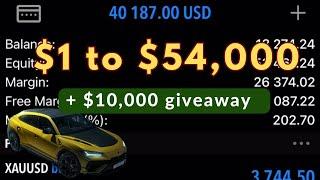 I flipped a $1k account to $54000 and giving away $10000
