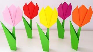  How to make a paper tulip DIY ORIGAMI Tulip Gift for March 8 for mom