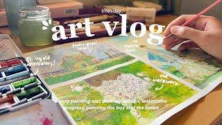 art vlog ️ cozy watercolor painting session the boy and the heron