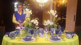 Blue White & Yellow Tablescape - Blue & White Table Setting