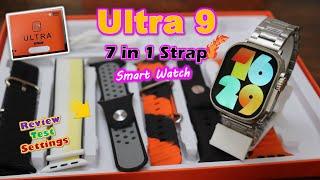 Ultra 9 Smart Watch 7 in 1 Strap Review Setting  2.01 Display Bluetooth Calling  Wireless Charging