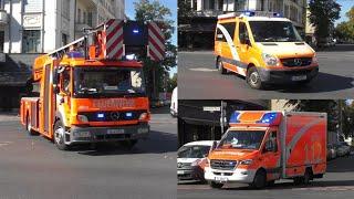 Dauer Hupen-Horn  Einsatzfahrt 》ELW-C + DLK + RTW  Berliner Feuerwehr  Feuerwache Tempelhof