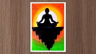 International Yoga Day Drawing with Oil Pastels for beginners  Yoga Day Drawing - Step by Step