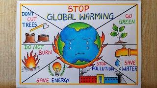 Global Warming Poster drawing easy Save Earth Drawing Save Environment Poster Climate change