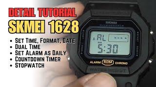 How to set time and date on Skmei 1628 - GShock homage tutorial alarms timer dual time etc