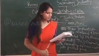 school teacher hot saree navel show rare saree slip  cute navel 