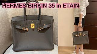 HOW big is the HERMES BIRKIN 35 in ETAIN what fits inside? how to carry? close up? Modshots