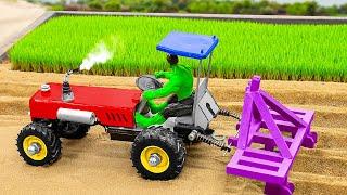 Diy mini tractor plough machine agricultural science project  Tractor working video @sunfarming7533