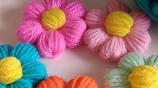 Örgü süslemesi için puf puf papatya çiçek yapılışı #crochet