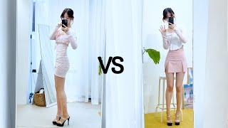 핑크스타일 비교 투트임 스커트 VS 볼륨 원피스 Pink Style Comparison Two-Slit Skirt VS Volume Dress