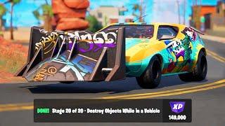 Easy Method to Complete Destroy Objects While in a Vehicle Milestone 140000 XP - Fortnite