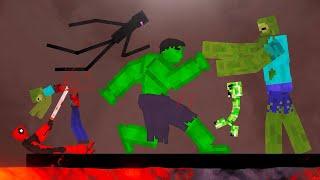 Deadpool and Hulk vs Minecraft Creatures on Lava in People Playground