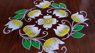 Simple & easy daily kolam 9×1 dots... beautiful lotus flower rangoli