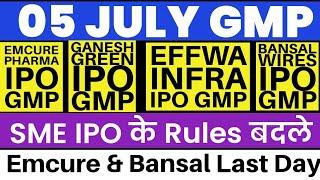 EMCURE PHARMA IPO GMP  BANSAL WIRES IPO GMP  GANESH GREEN IPO GMP  EFFWA INFRA IPO GMP 