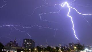 Lightning striking 4 5 and 6 Chicago skyscrapers at once in 1500 FPS slow motion