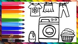 Dibuja y Colorea Una Lavadora Con Accesorios   Dibujos Para Niños