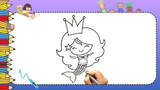 Cute Mermaid Drawing & Coloring For Kids Tutorial