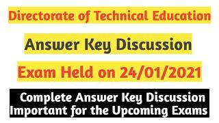 All Answer keys of DTE ExamFully solved Question Paper of Jr. Assistant DTEExam Held on 240121