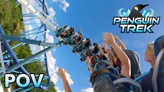 Penguin Trek Back Row POV SeaWorld Orlando New for 2024 Roller Coaster