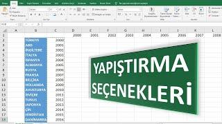 Excel Yapıştırma Seçenekler  Dikey Sütundan Yatay Sütuna Yapıştırma