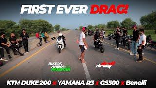 Drag Races in Islamabad  KTM Duke vs Benelli TNT25  R3 vs GS500  Bikers Arena Pakistan