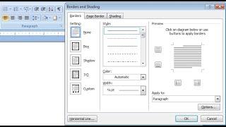 BORDER AND SHADING  BORDER OPTION DETAIL IN MS WORD IN HINDI