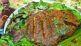 BIG BLACK POMFRET FISH KERALA STYLE POLICHATHU  Traditional Delicious Village Food Village Grandpa