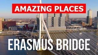 Erasmus Bridge in 4k. Netherlands Rotterdam to visit