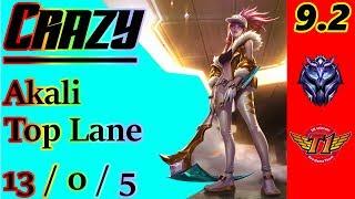 Crazy as Akali Top Lane  - S9 Patch 9.2 - Full Gameplay