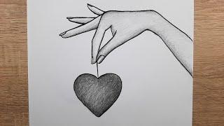 El ve Kalp çizimi kolay karakalem çizim fikirleri Adım adım kolay çizimler