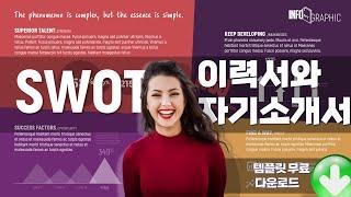 PPT인포그래픽_SWOT 분석으로 만드는 자유양식 자기소개서와 이력서 프로필 파워포인트 템플릿 무료 다운로드 best infographic Visual Resume