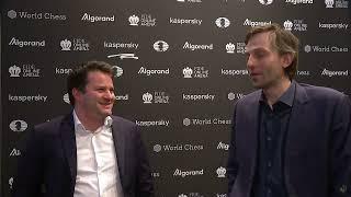 Alexander Grischuk and Etienne Bacrot after Round 2 of the FIDE Grand Prix 2022