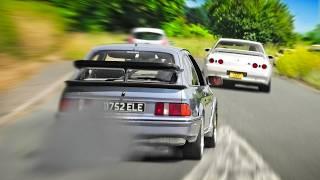 Sierra Cosworth vs. Nissan Skyline R32 GTR - HOT CHASE Leaving a Show