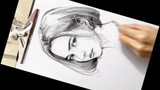 Quick Portrait Sketch How to Draw a Portrait of Girl - Drawing face pencil sketching tutorial