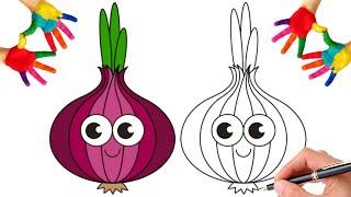 كيفية رسم خضار   كيفية رسم بصل   طريقة رسم الخضار   How to Draw Onion #drawing #onion #art
