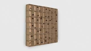 Zimoun  49 motors felt balls cardboard boxes 2014