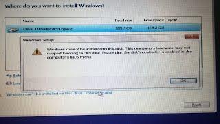 Windows cannot be installed to this disk. Ensure that disk’s controller enabled in Bios - SOLVED