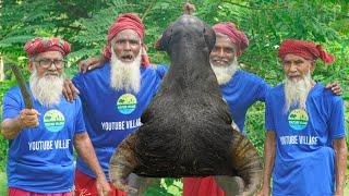 Buffalo Head & Pulse Gravy Recipe - Processing Whole Head & Cooking By Grandpa - Food for Disabled