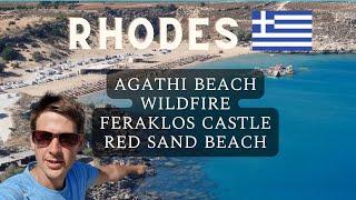 Rhodes Greece - Agathi Beach  Rhodes wildfire  Feraklos Castle 