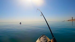 Kayak fishing in Italian Adriatic Sea Lots of fish with metal jigs sea breams and mackerels C&R