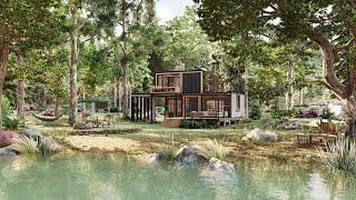 Lakeside Retreat Ambience Scenic Forest Haven with a Lakeside View Modern Cabin & Nature Sounds