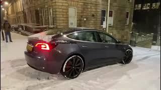 Unlucky Tesla Model 3 Slides Down Hill in Glasgow