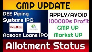 DEE Piping Systems IPO - Allotment Status  Aasaan Loans IPO - Allotment Status Refund Status