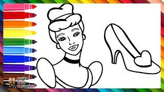 Draw and Color Cinderella with Her Glass Slipper  Drawings for Kids