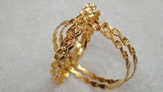 daily wear gold bangles with weight  flower design bangles