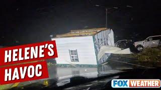 Hurricane Helene Blasts Large Shed Across Road In Perry Florida