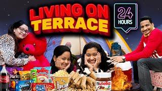 Living On Terrace for 24 Hours Challenge  Family Comedy Challenge  Cute Sisters